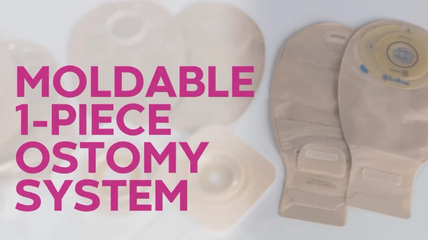A video thumbnail of '1-piece Moldable Ostomy Pouching System Application'