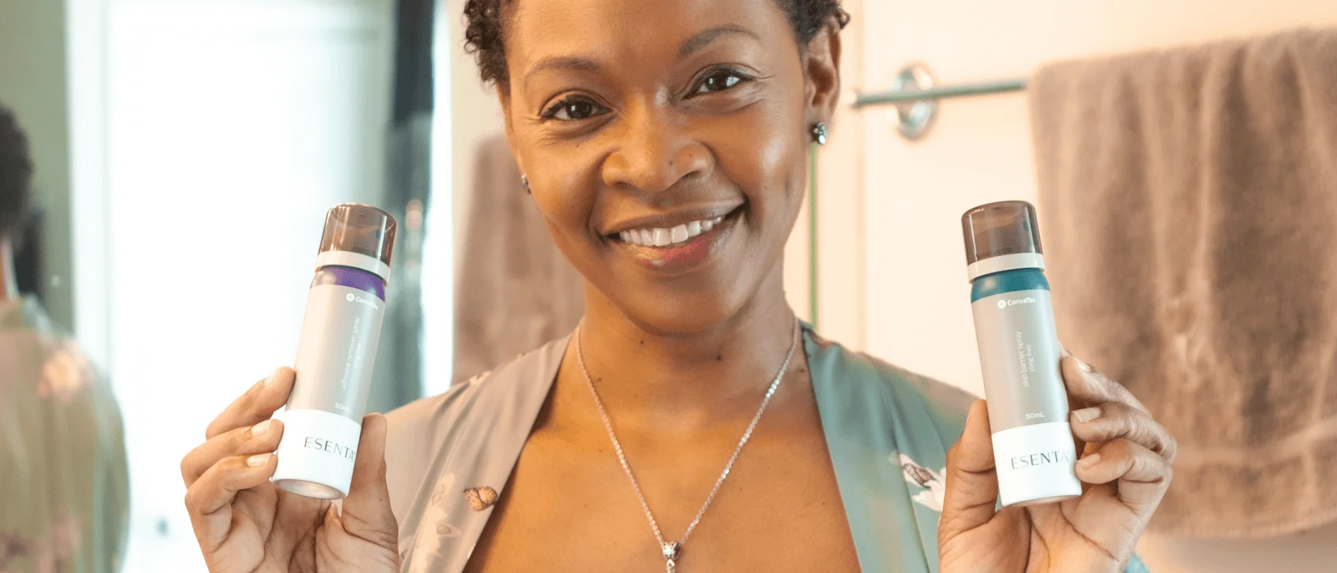 a person holding two bottles